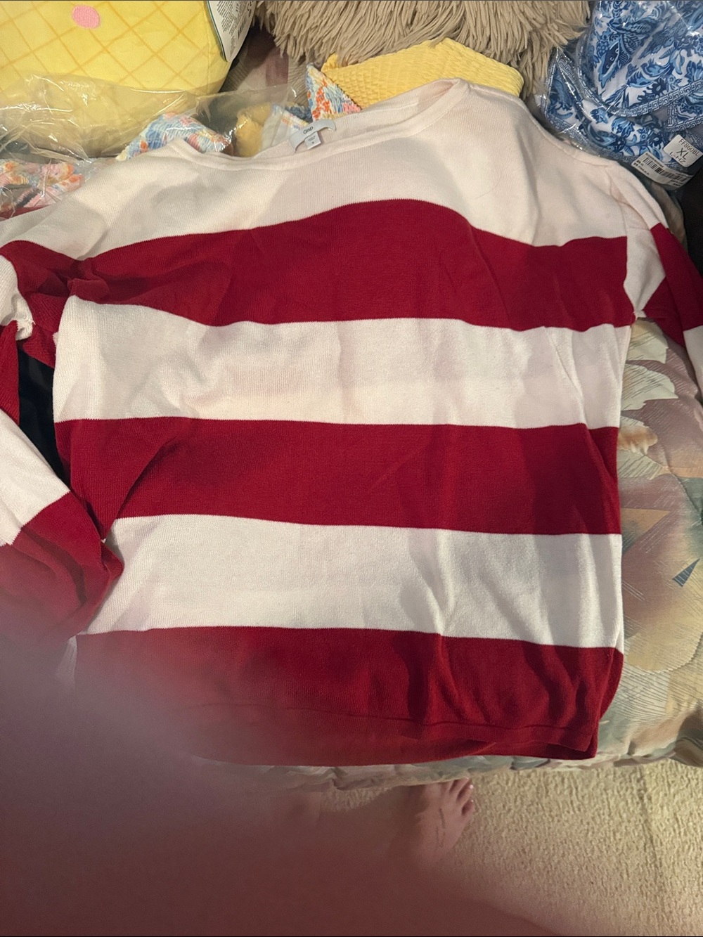 Red and White Bold Stripe Crewneck Sweater